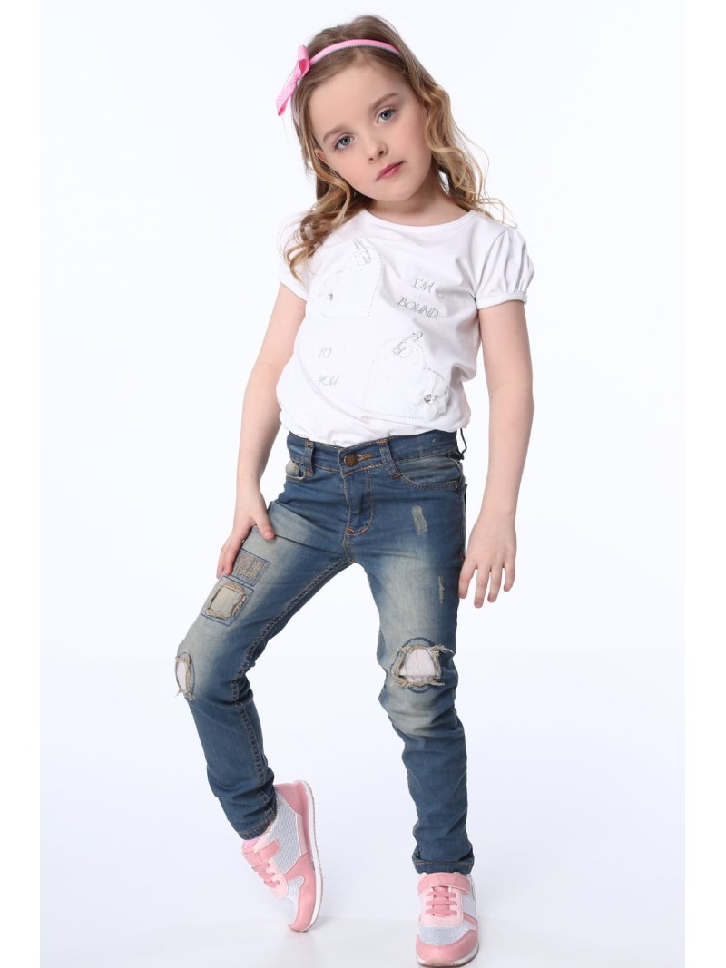 Denim pants with holes / beige NDZ516 - Online store - Boutique